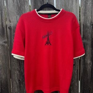 Vintage 90s Deadstock NWT Red Paris Embroidered Sweater 100% Cotton